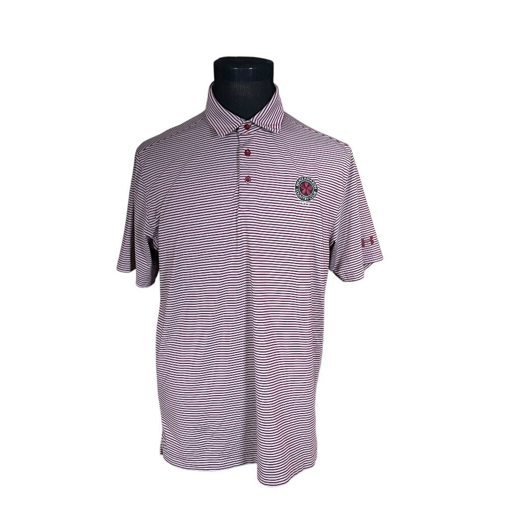 Under Armour Men's Grey Red Striped Loose HeatGear Polo Shirt Large Shackamaxon
